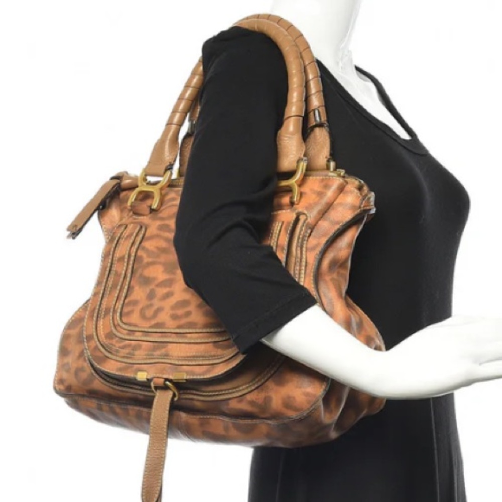 CHLOE Calfskin Leopard Print Medium Marcie Satchel Brown -Vintage -Authenticated - Picture 16 of 16